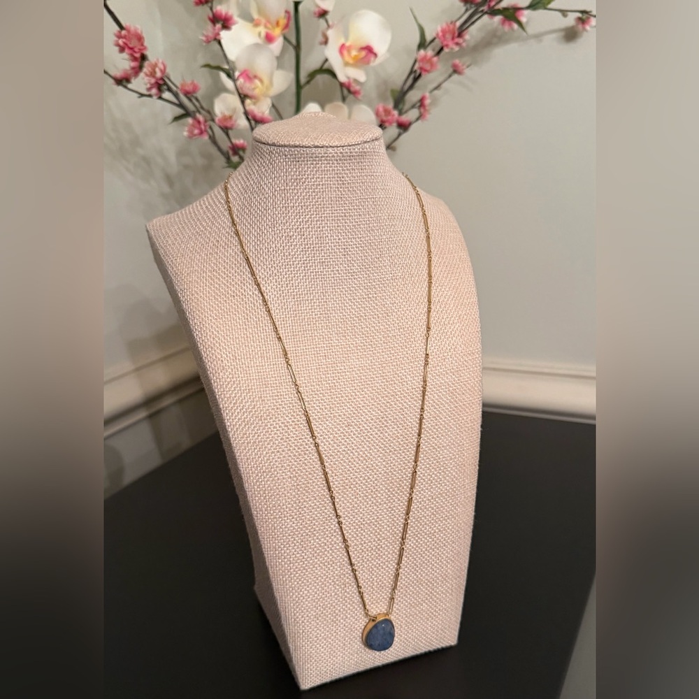 Madewell Gold Necklace with Dark Blue Stone Pendant - Picture 10 of 13